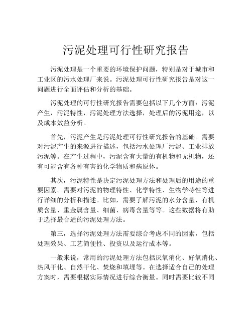 污泥处理可行性研究报告