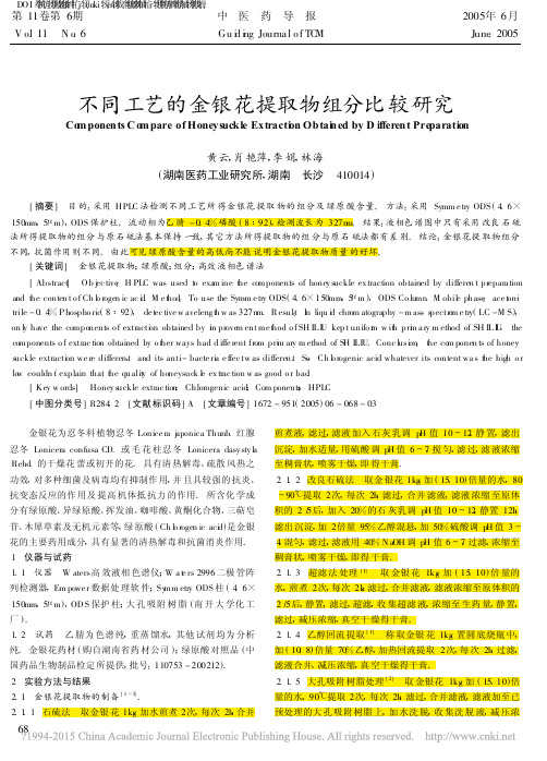 不同工艺的金银花提取物组分比较研究_黄云