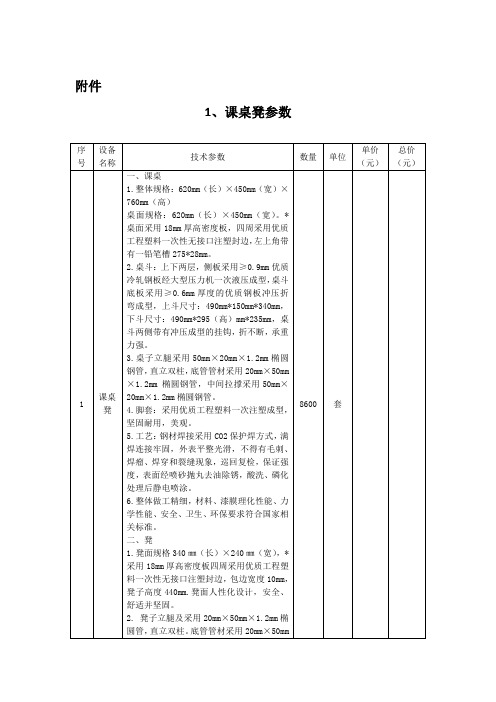 1、课桌凳参数