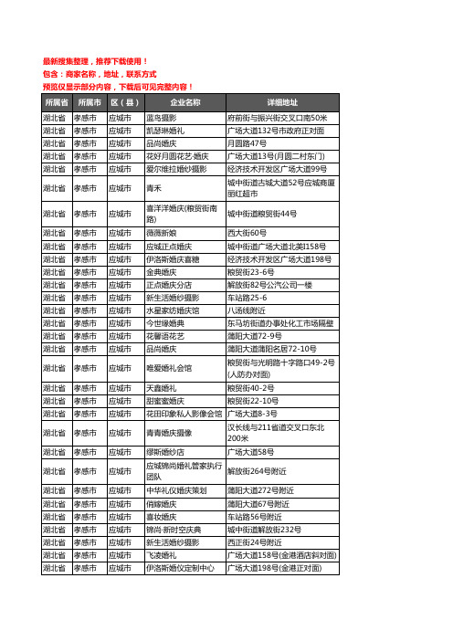 新版湖北省孝感市应城市婚庆公司企业公司商家户名录单联系方式地址大全39家