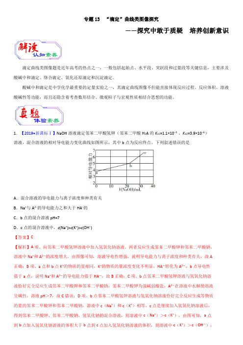 2020年高考化学提升突破专题十三 “滴定”曲线类图像探究(带答案解析)