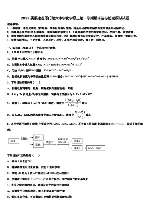 2025届福建省厦门第六中学化学高三第一学期期末达标检测模拟试题含解析