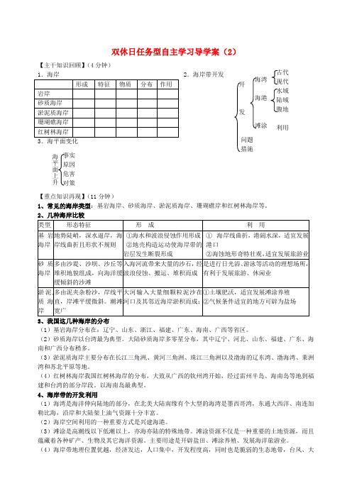 江苏省海门市包场高级中学高二地理 双休日任务型自主学习导学案(2)