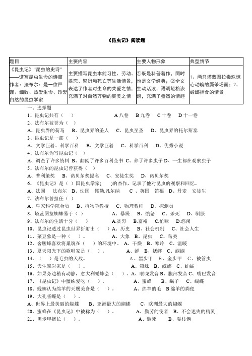 《昆虫记》阅读题及答案