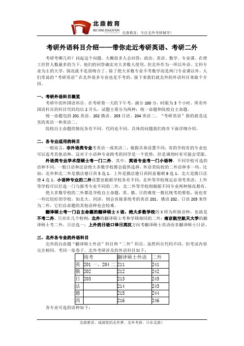 北京外国语大学考研外语科目设置介绍