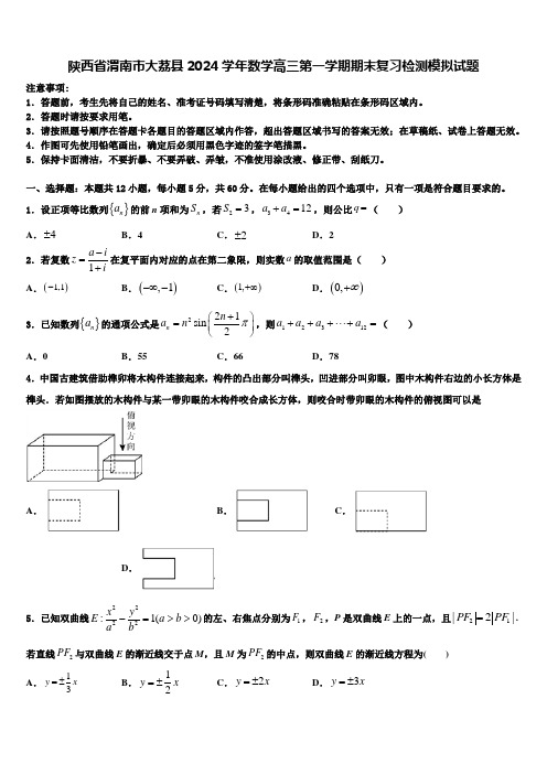 陕西省渭南市大荔县2024学年数学高三第一学期期末复习检测模拟试题含解析