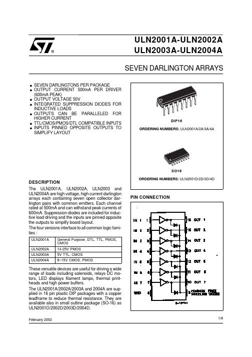 ST ULN2001A-ULN2002A ULN2003A-ULN2004A 说明书
