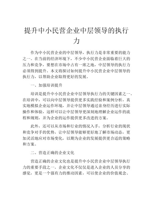 提升中小民营企业中层领导的执行力