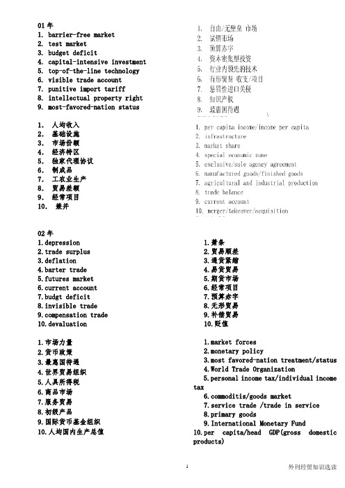 外刊经贸知识选读英译汉汉译英短语