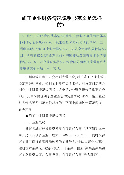 施工企业财务情况说明书范文是怎样的