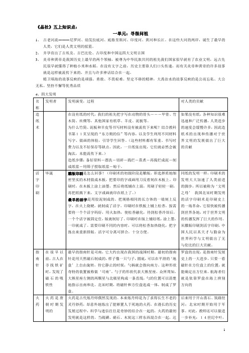 《品社》五上知识点梳理