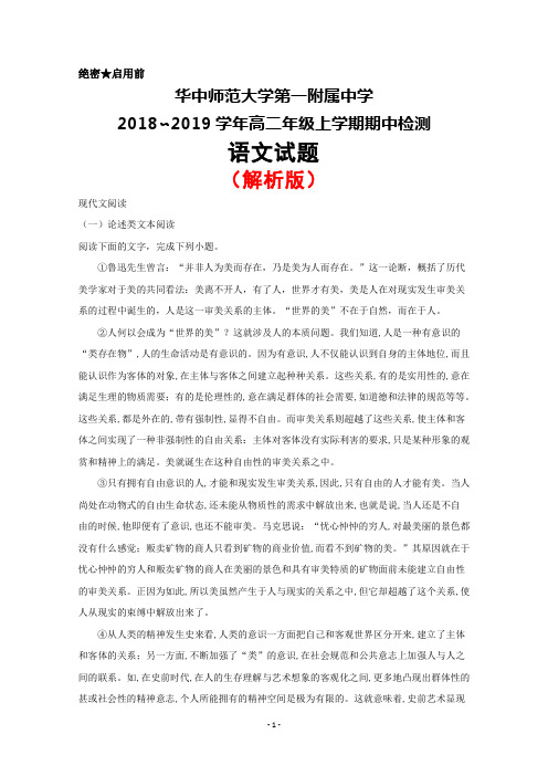 2018～2019学年华中师范大学第一附属中学高二上学期期中检测语文试题(解析版)