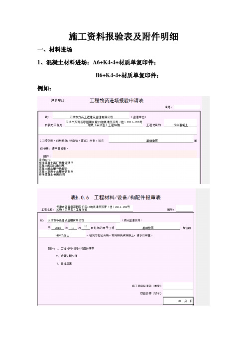 施工资料报验表及附件明细