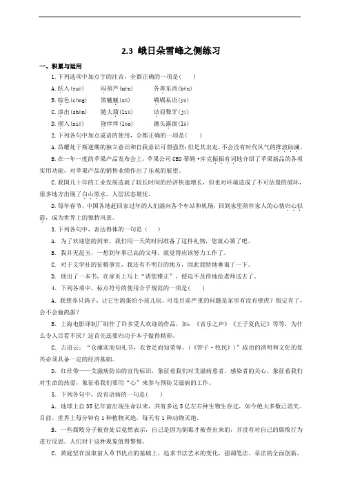 2020-2021学年统编版高中语文必修上册 2.3《峨日朵雪峰之侧》 一课一练