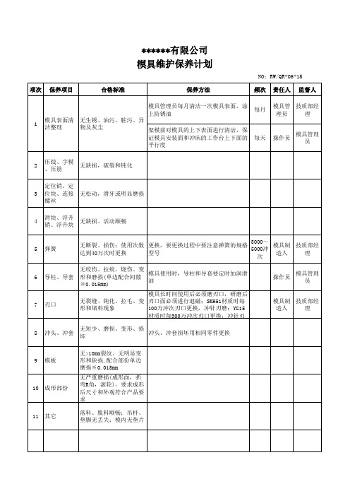 模具维护保养计划