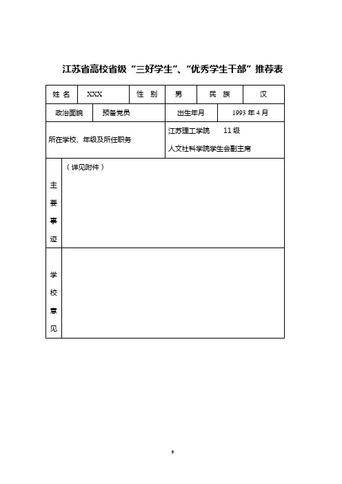 申报材料 江苏省高校省级“三好学生