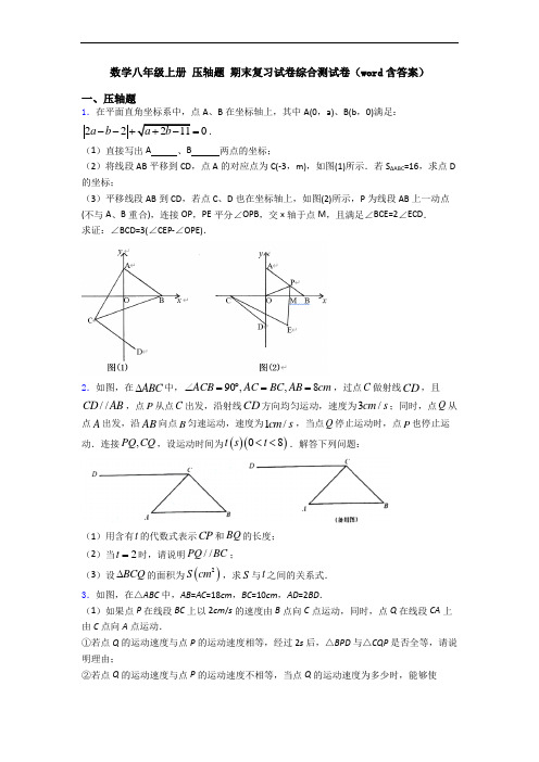 数学八年级上册 压轴题 期末复习试卷综合测试卷(word含答案)