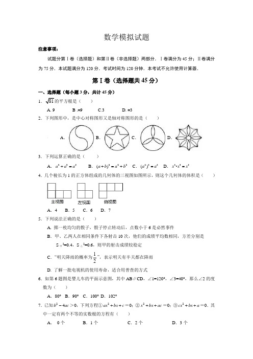 山东省济南市2017年初中综合素质测试模拟数学试卷