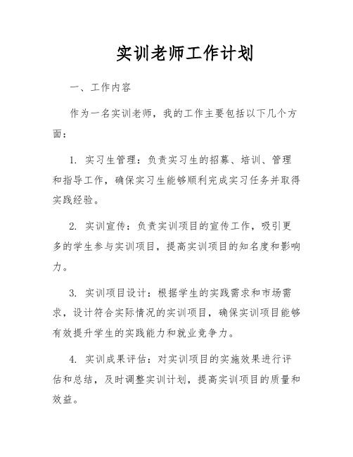 实训老师工作计划