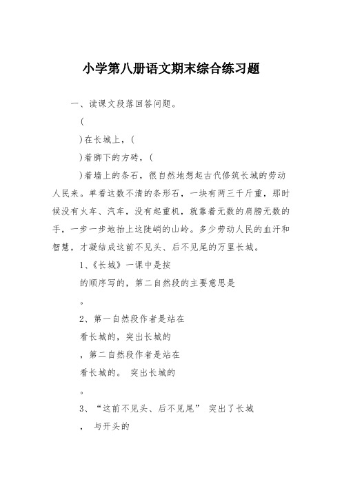 小学第八册语文期末综合练习题