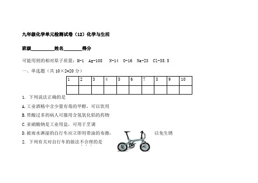 九年级下册化学化学与生活单元测试卷