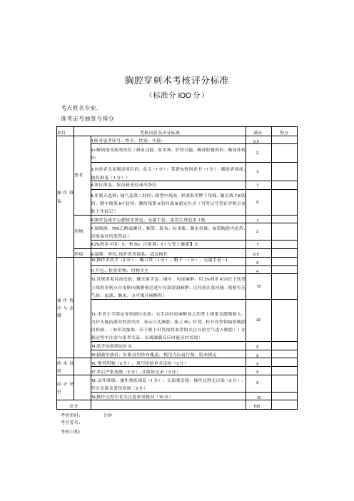 胸腔穿剌术考核评分标准模板