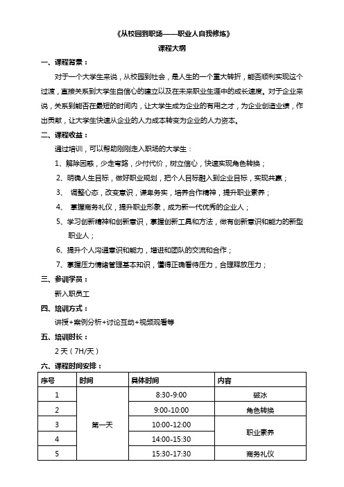 《从校园到职场——职业人自我修炼》课程大纲