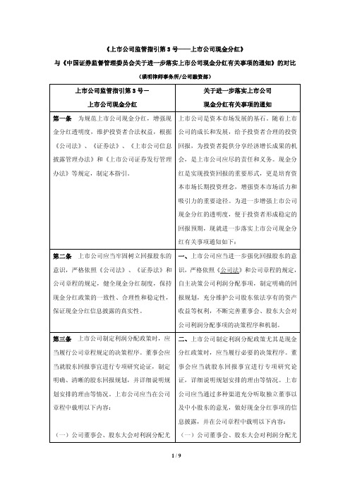 上市公司现金分红指引与此前政策对比