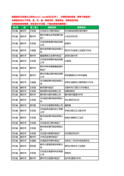 2020新版河北省廊坊市塑料制品有限公司工商企业公司商家名录名单黄页联系电话号码地址大全332家