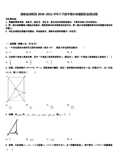 湖南省邵阳县2020-2021学年八下数学期末质量跟踪监视试题含解析