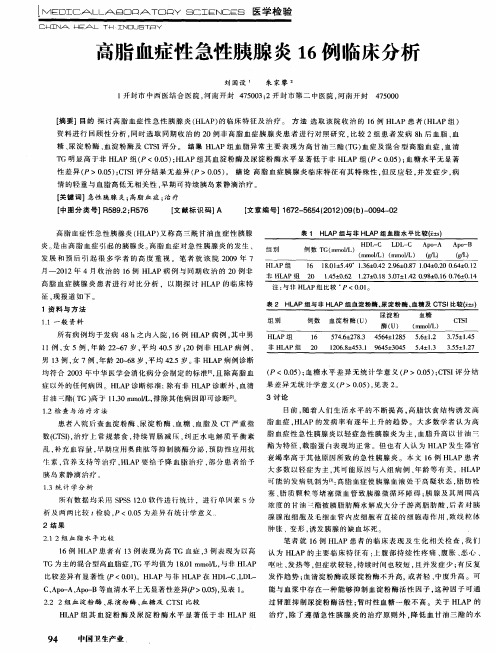 高脂血症性急性胰腺炎16例临床分析