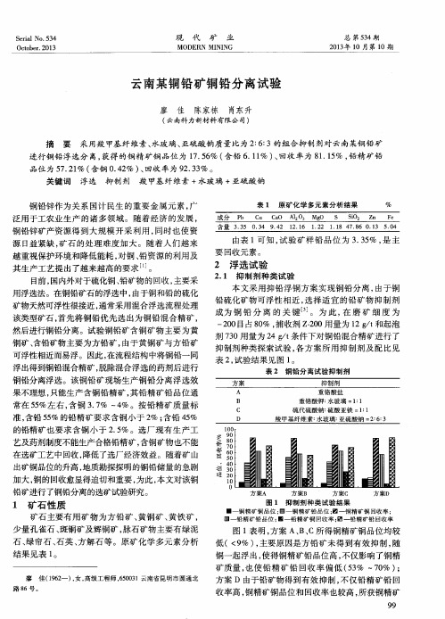 云南某铜铅矿铜铅分离试验