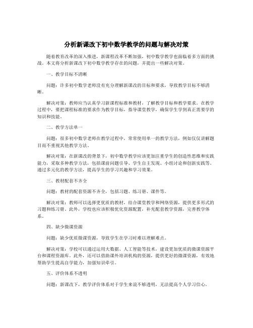 分析新课改下初中数学教学的问题与解决对策