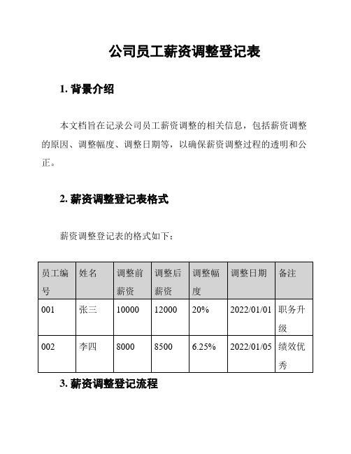 公司员工薪资调整登记表