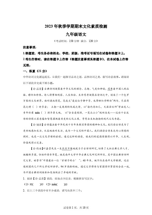 广西壮族自治区崇左市宁明县2023-2024学年九年级上学期期末语文试题[附答案]