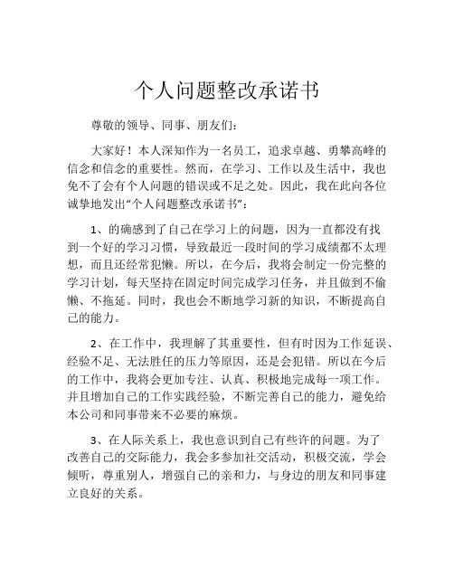 个人问题整改承诺书