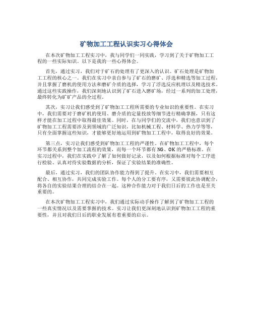 矿物加工工程认识实习心得体会