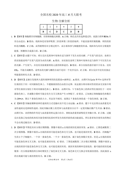 生物-全国名校2020年高三6月大联考(新课标I卷)(全解全析)