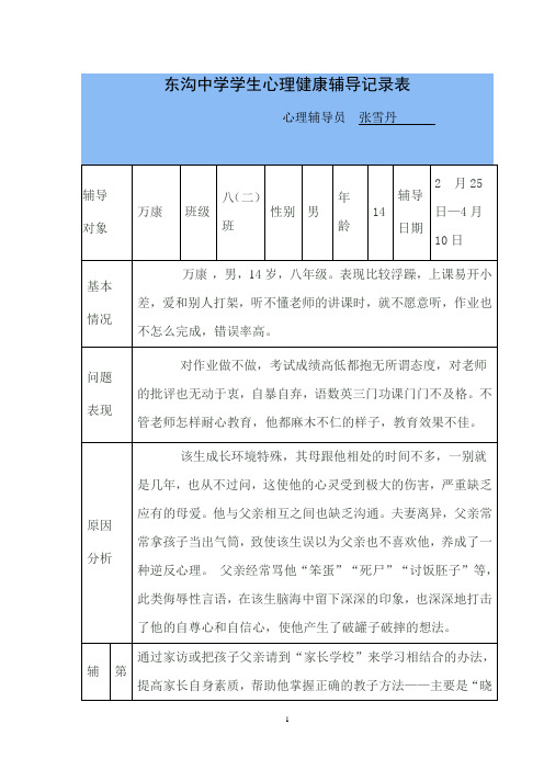 东沟中学学生心理健康辅导记录表