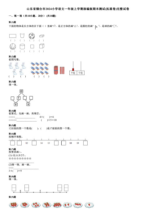 山东省烟台市2024小学数学一年级上学期部编版期末测试(拓展卷)完整试卷