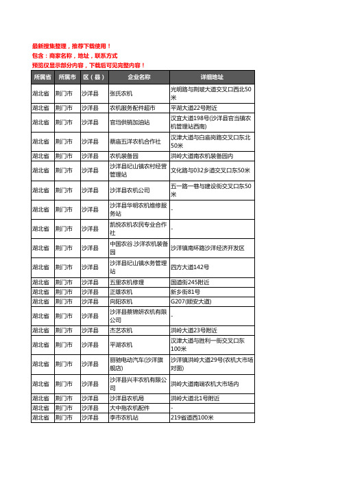 新版湖北省荆门市沙洋县农机企业公司商家户名录单联系方式地址大全43家