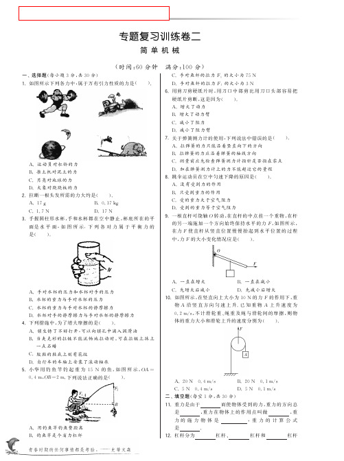 【特训班 提优训练】八年级物理下学期专题复习训练卷二(pdf)(新版)新人教版