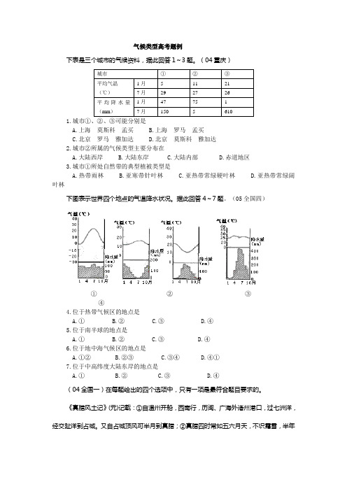 气候类型高考题例