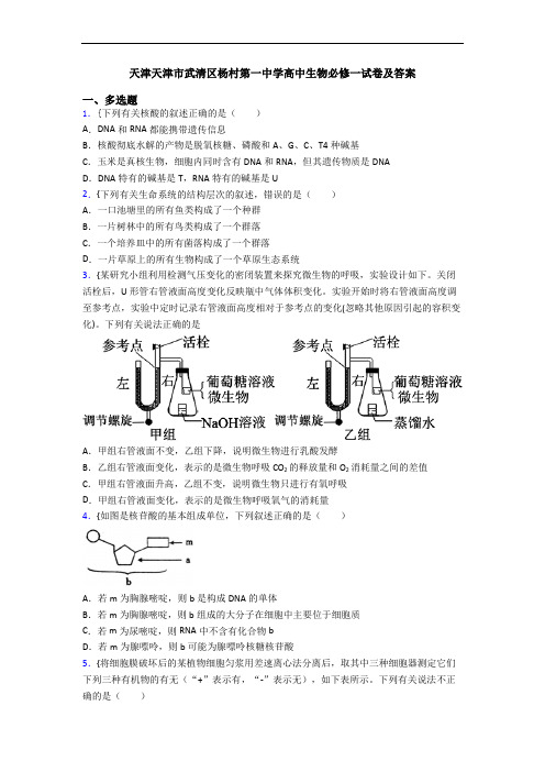 天津天津市武清区杨村第一中学高中生物必修一试卷及答案