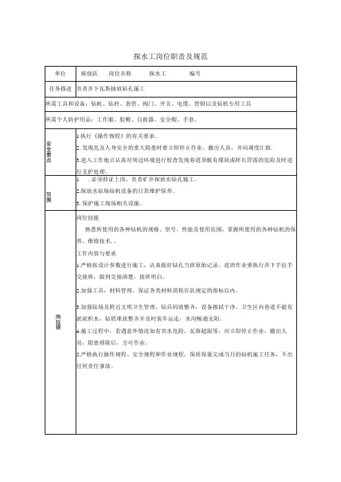 探水工岗位职责及规范