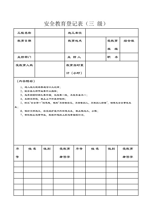 建筑施工工程安全技术交底  安全教育登记表(三 级)_1-24