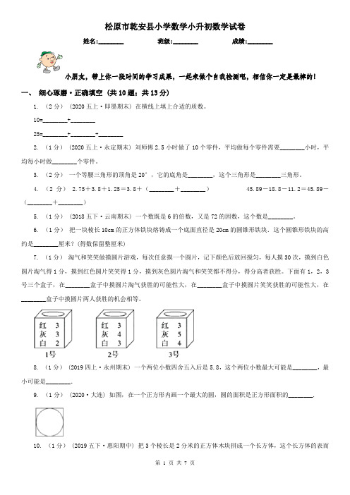 松原市乾安县小学数学小升初数学试卷