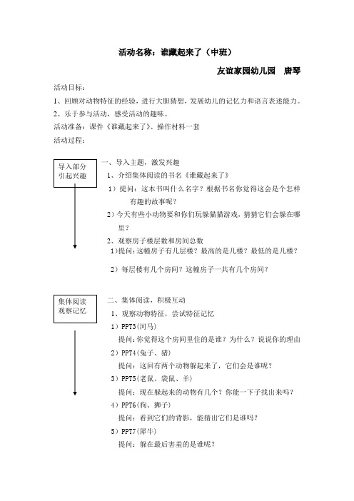 公开活动课教案：谁藏起来了