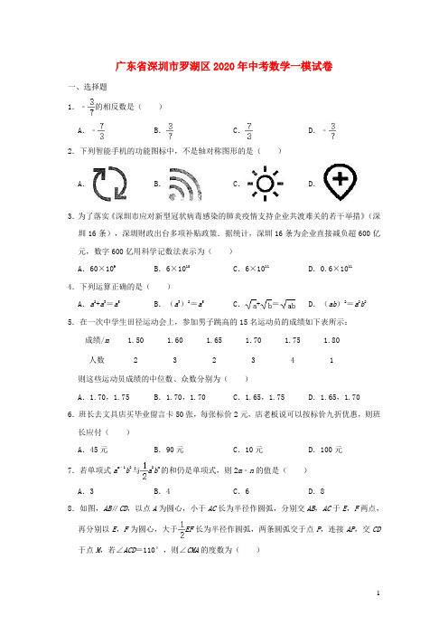 广东省深圳市罗湖区2020年中考数学一模试卷(含解析)