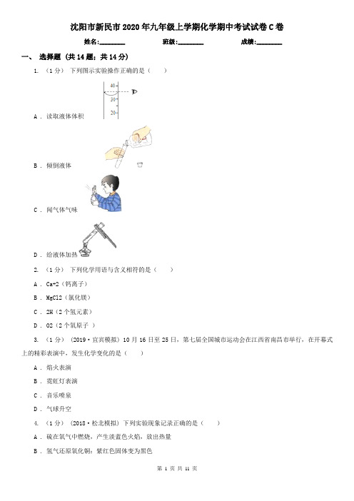 沈阳市新民市2020年九年级上学期化学期中考试试卷C卷